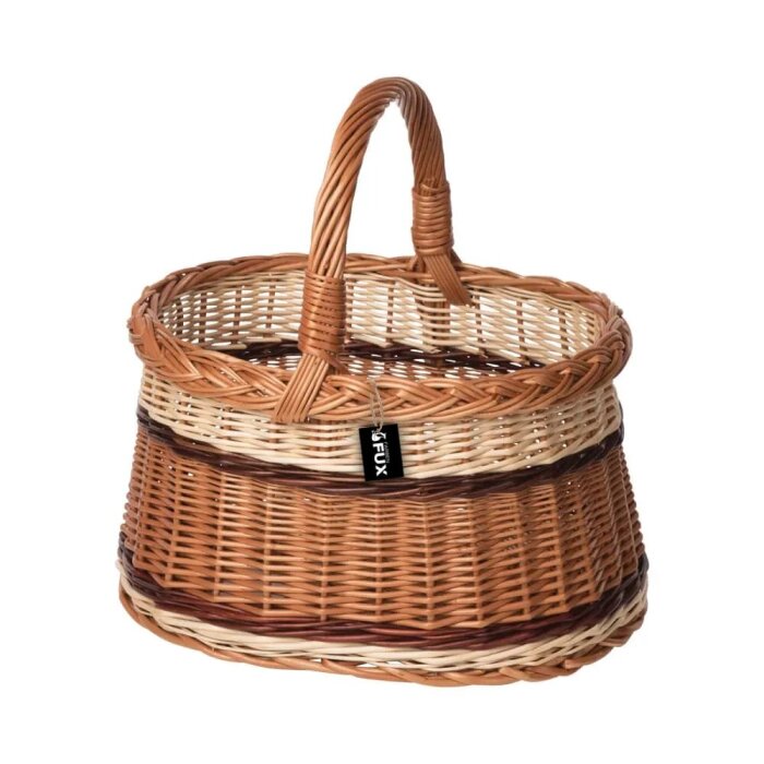Pilzkorb Weide Zweifarbig Oval bauchiges Design 40 cm unten weit oben schmal