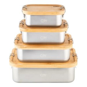 Edelstahl Lunch Box M mit Bambusdeckel nachhaltige Dose Wandertouren