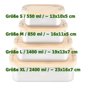 Edelstahl Lunch Box M mit Bambusdeckel nachhaltige Dose Wandertouren